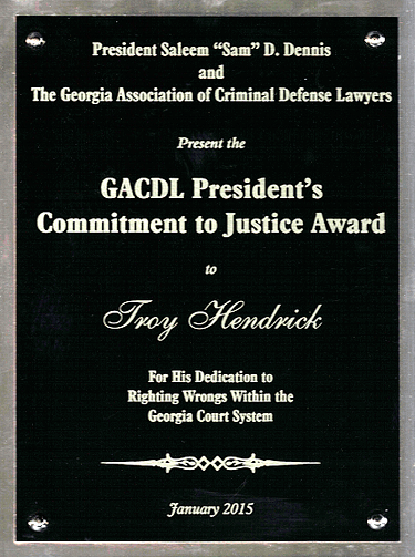 Troy Hendrick GACDL award