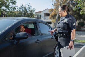 Police officer conducting a traffic stop in Gwinnett County, Georgia